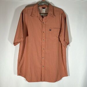 The North Face Orange Plaid Button-Down Short Sleeve Shirt